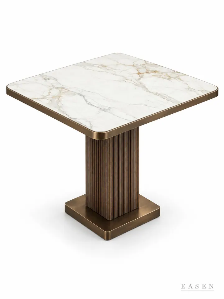 Carrara Wood Column Square Table — Hotel & Lounge Table