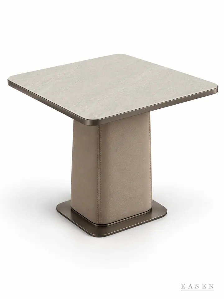 Nordic Leather Column Square Table — Hotel & Lounge Table