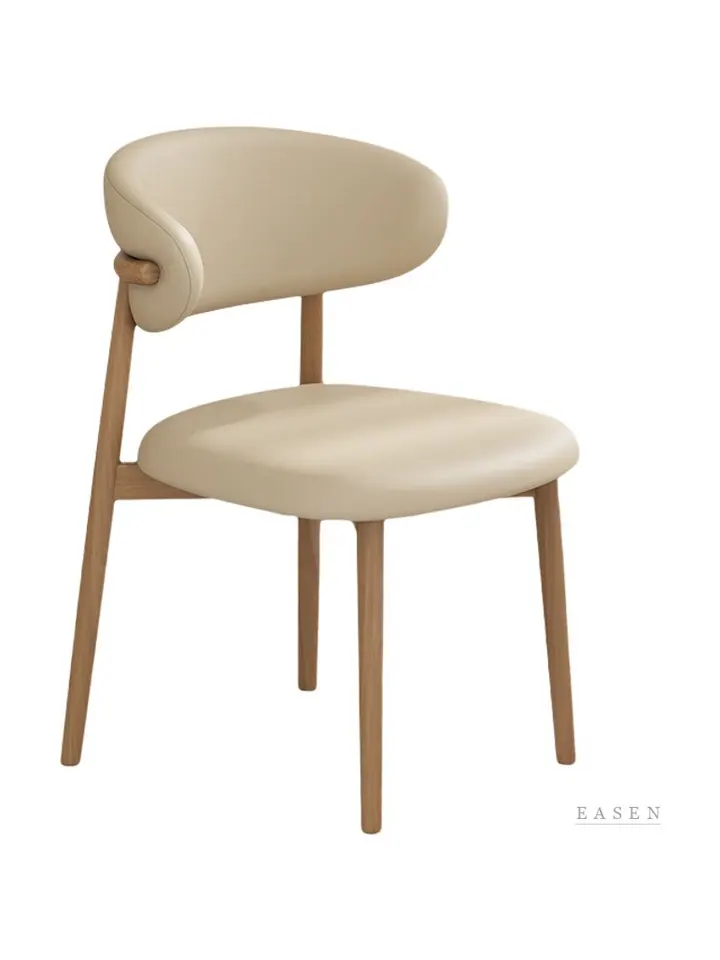 Cream Leather Oak Chair — Café Chair
