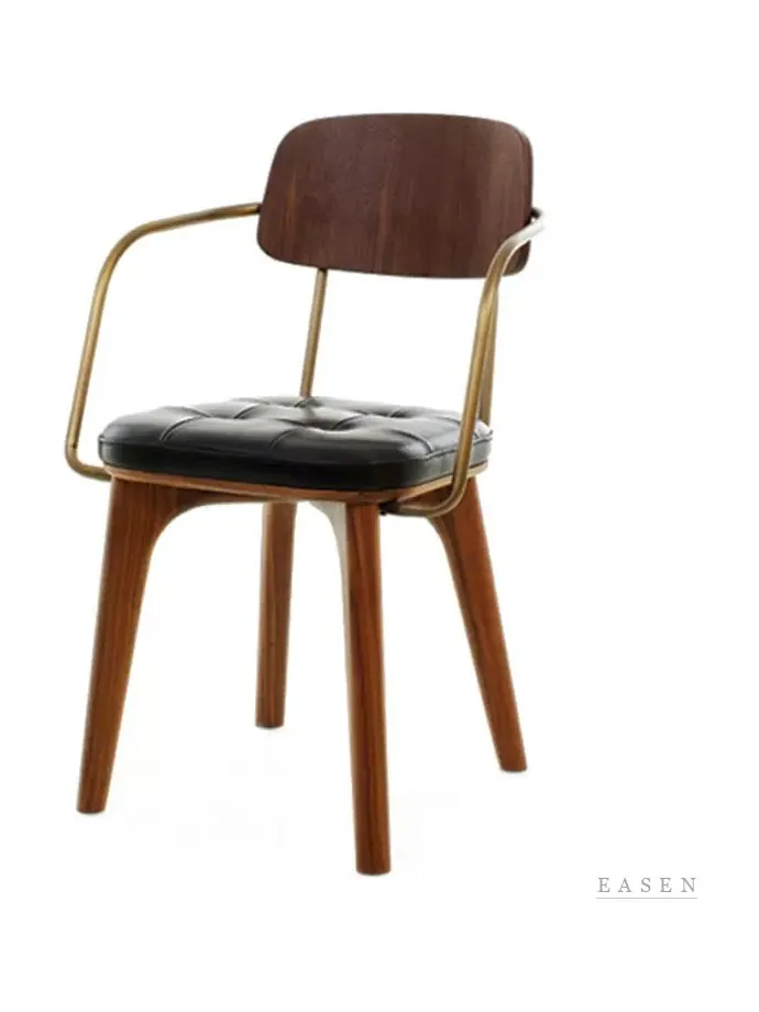 Brass-Arm Tufted Walnut Armchair — Café Chair