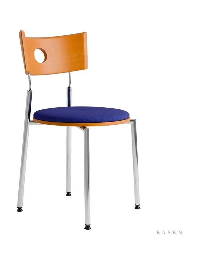 Circle-Cutout Blue-Seat Chair — Café Chair