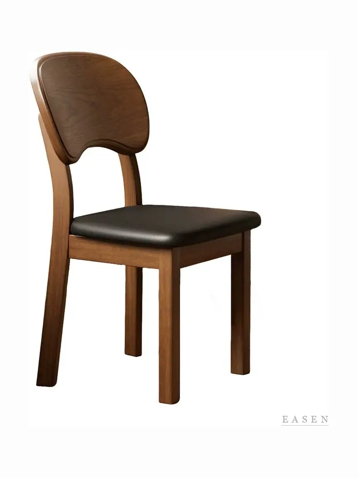 Walnut Black-Leather Chair — Café Chair