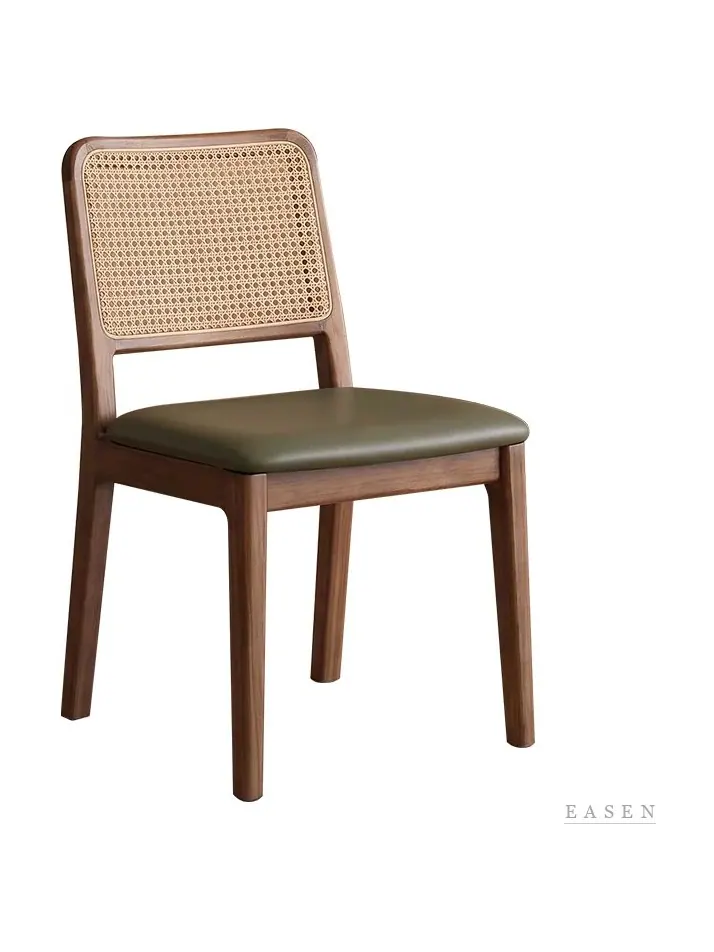 Olive-Leather Cane Chair — Café Chair