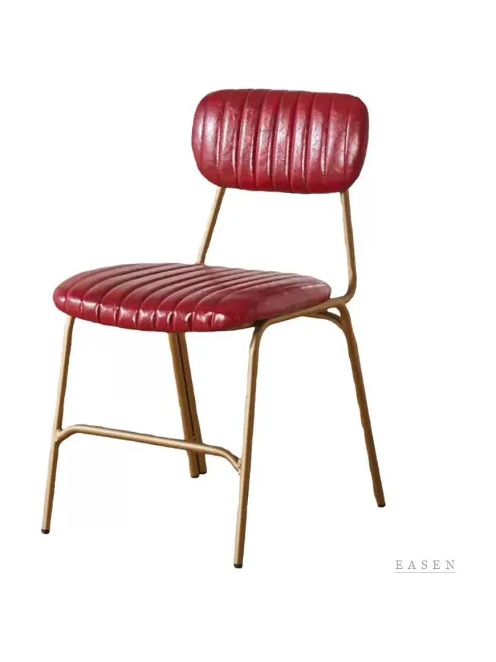 Ribbed-Leather Brass-Frame Chair — Café Chair