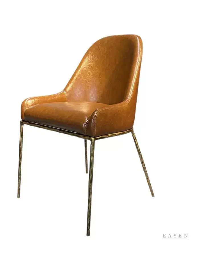 Distressed-Leather Brass-Leg Chair — Café Chair