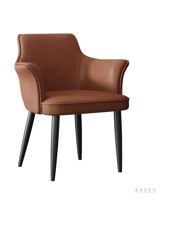 Brown Leather Metal-Leg Armchair — Restaurant Chair