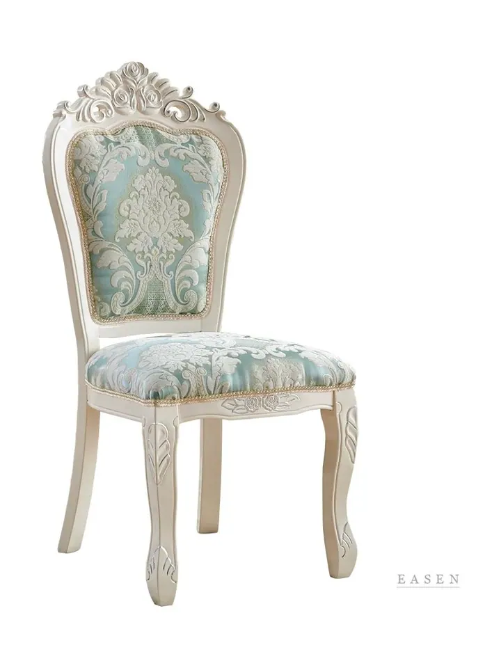 Ivory Carved Blue Damask Chair — Restaurant Chair
