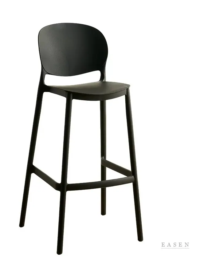 Round-Back Black Plastic Bar Stool — Café Chair