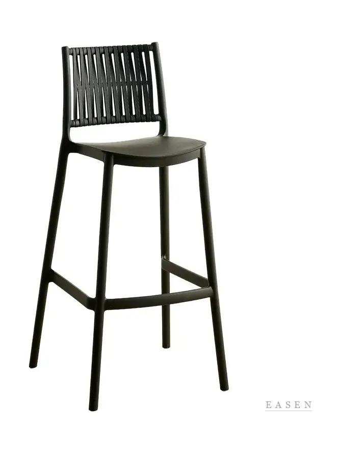 Slatted-Back Black Bar Stool — Restaurant Chair