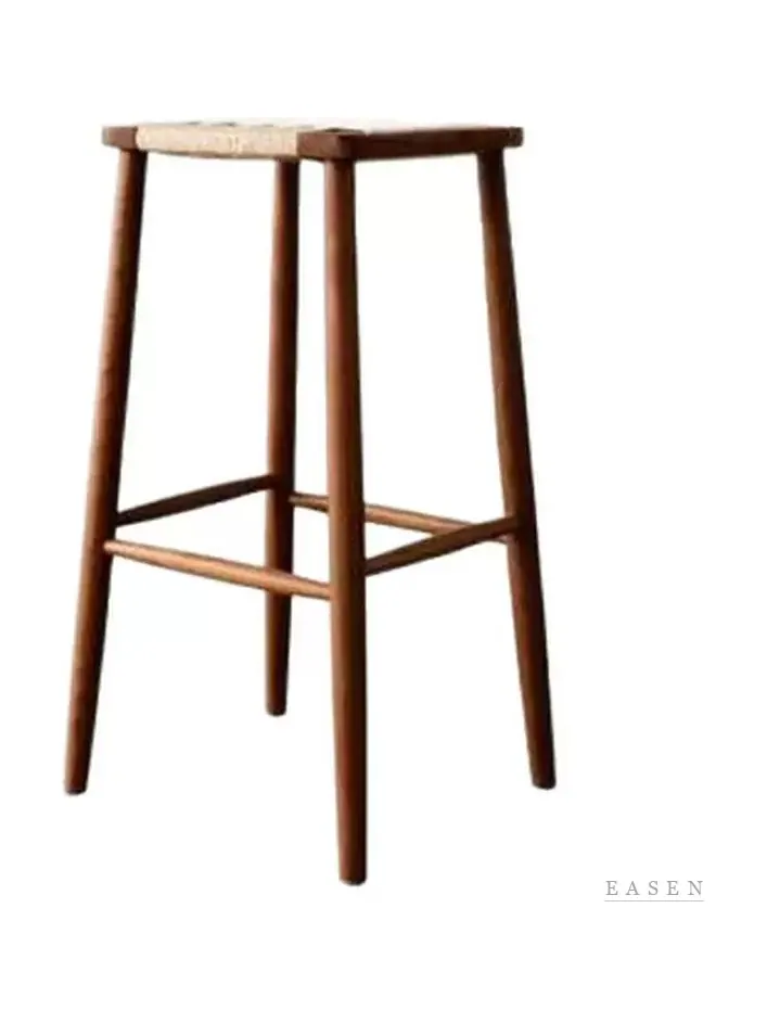 Woven-Seat Walnut Bar Stool — Café Chair