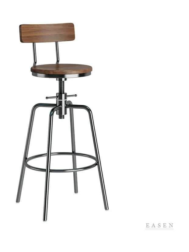 Industrial Walnut Swivel Bar Stool — Restaurant Chair