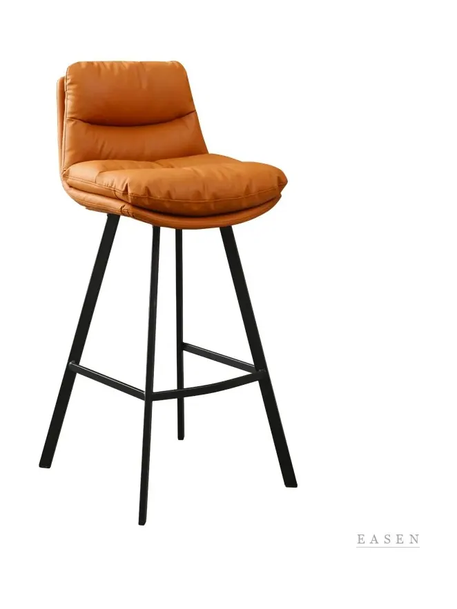 Orange Leather Low-Back Bar Stool — Restaurant Chair
