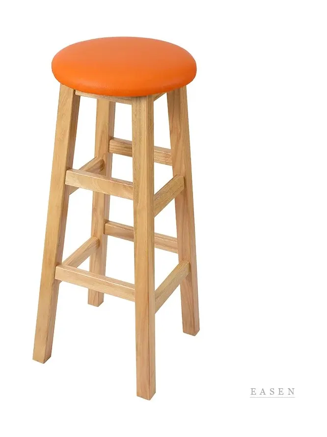 Orange-Seat Wood Bar Stool — Café Chair