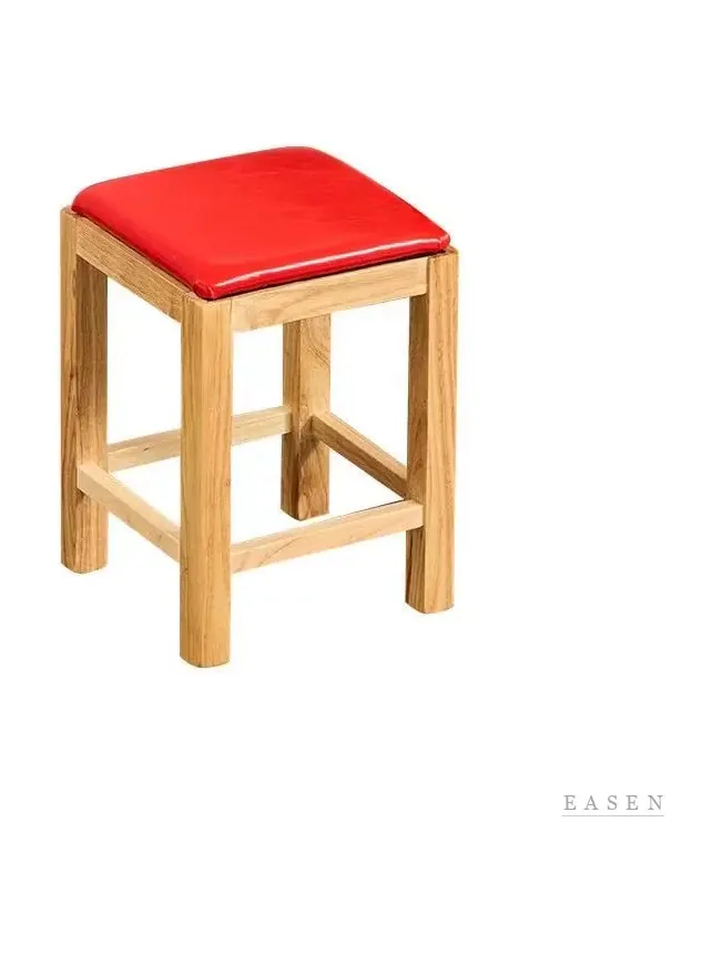 Red-Seat Square Wood Stool — Restaurant Chair