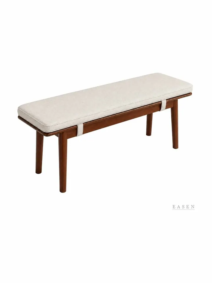 Cream-Cushion Walnut Bench — Café Chair
