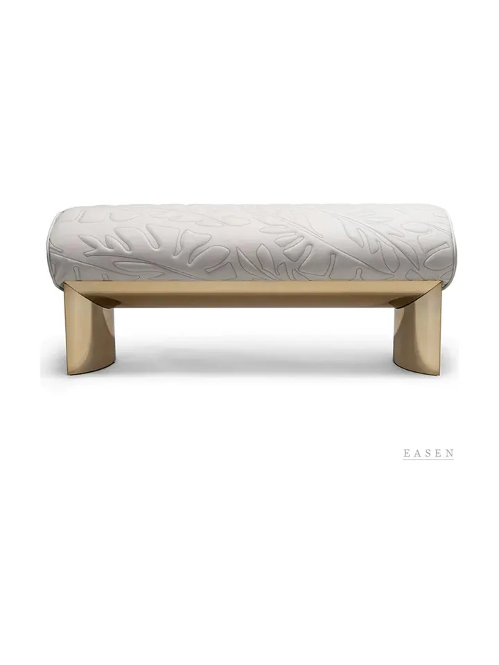 Cream Brass-Pedestal Bench — Restaurant Chair
