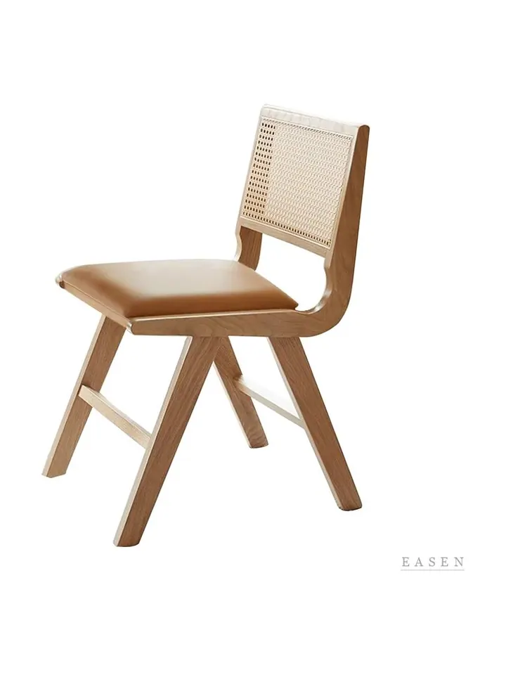 Angled-Leg Cane Leather Chair — Café Chair
