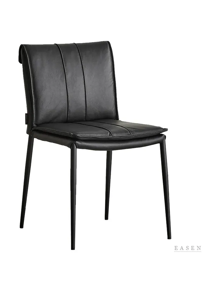 Vertical-Stitch Black Leather Chair — Café Chair
