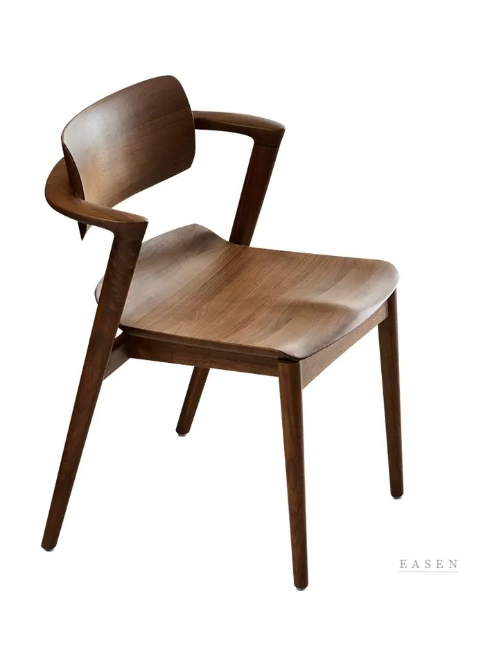 Wide Curved-Back Walnut Armchair — Café Chair