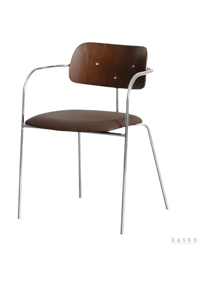 Curved-Plywood Metal Armchair — Café Chair
