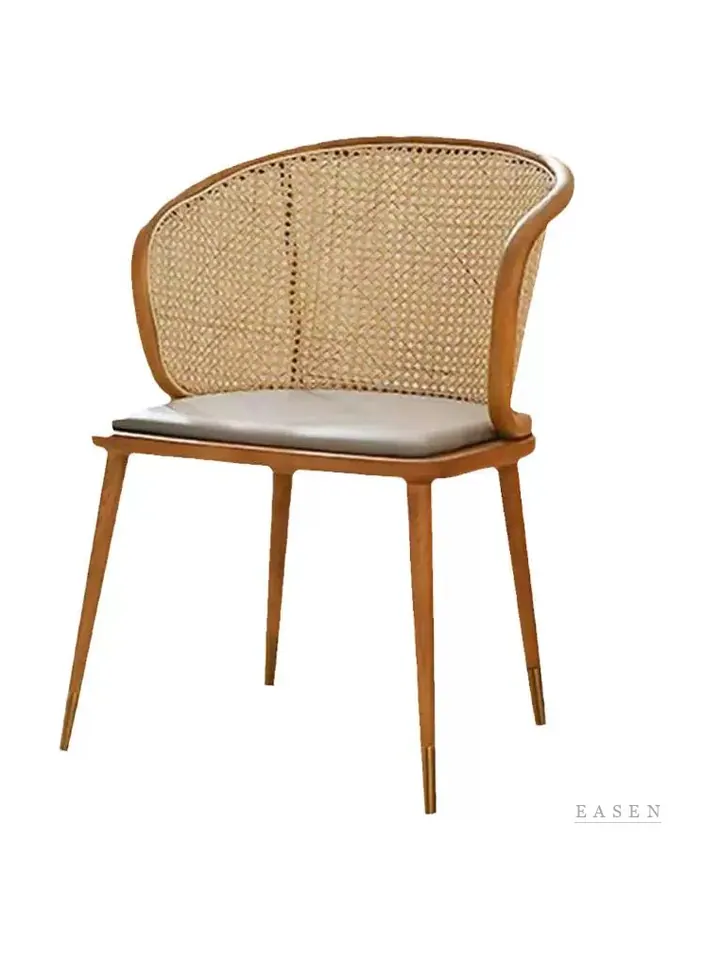 Brass-Cap Curved Cane Chair — Café Chair