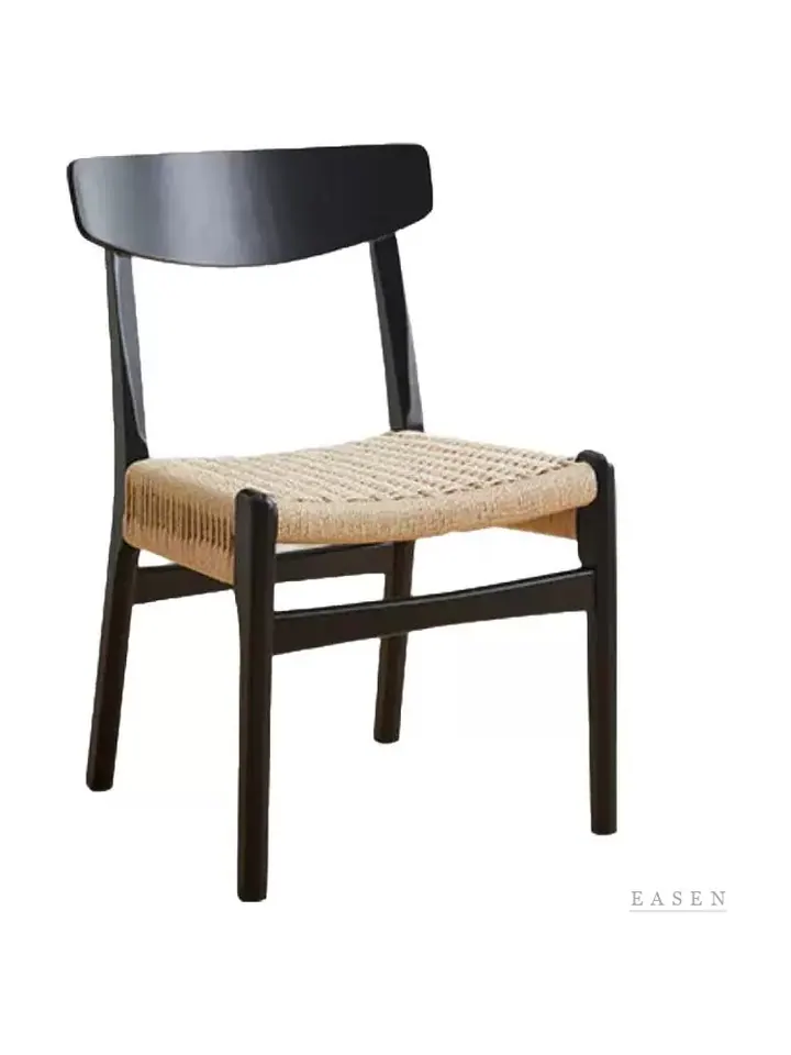 Black Wood Cord-Seat Chair — Café Chair