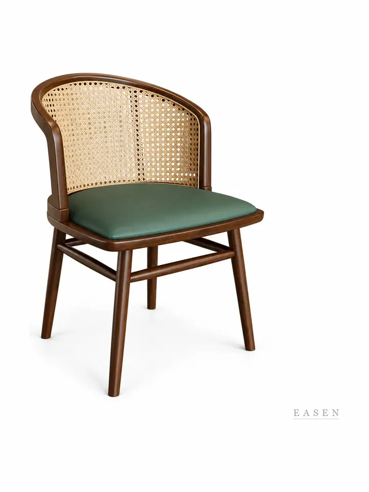 Barrel-Back Cane Leather Chair — Café Chair