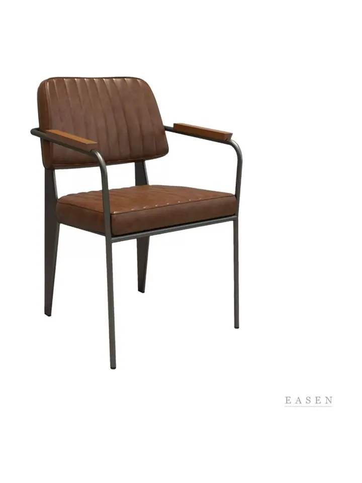 Wood-Cap Ribbed Leather Armchair — Restaurant Chair
