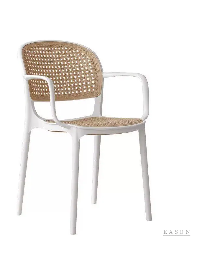 White-Frame Rattan-Look Armchair — Café Chair