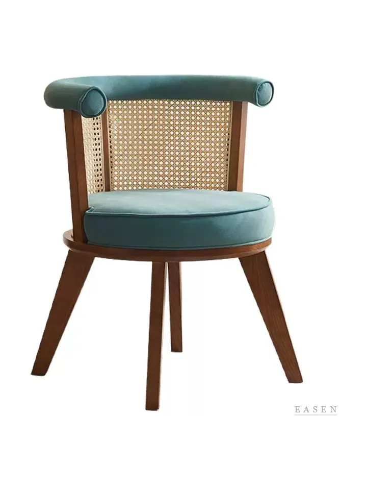 Teal Velvet Cane Chair — Café Chair