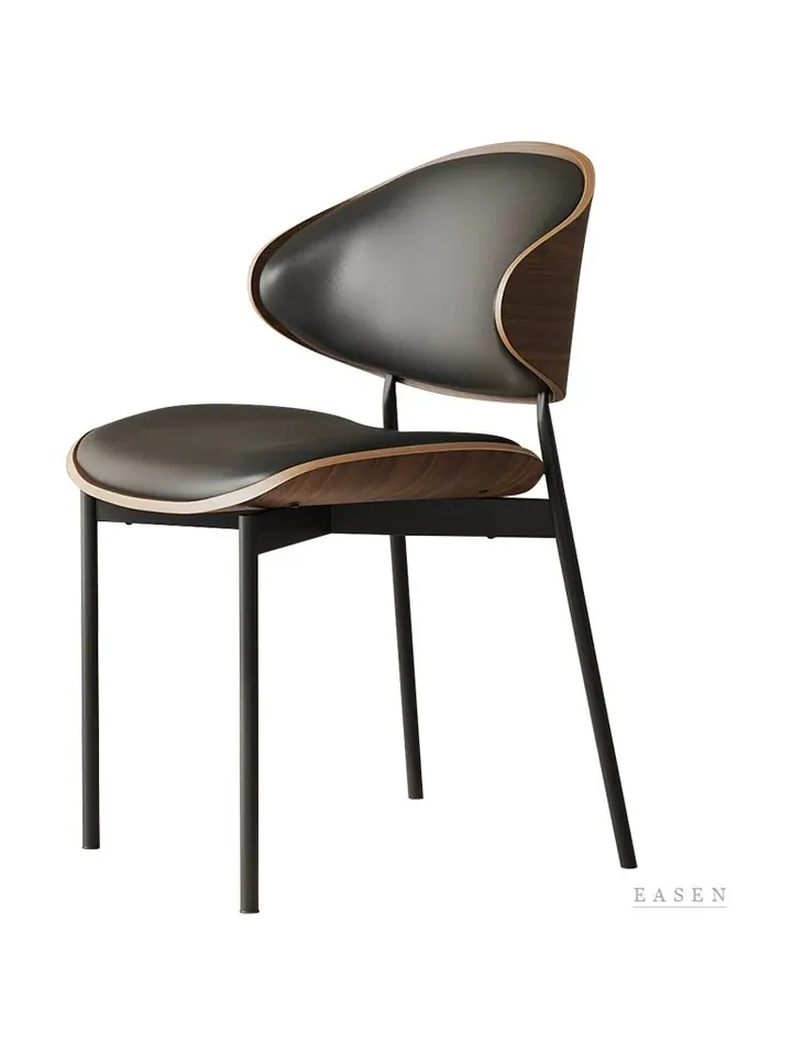 Walnut-Back Leather Shell Chair — Restaurant Chair