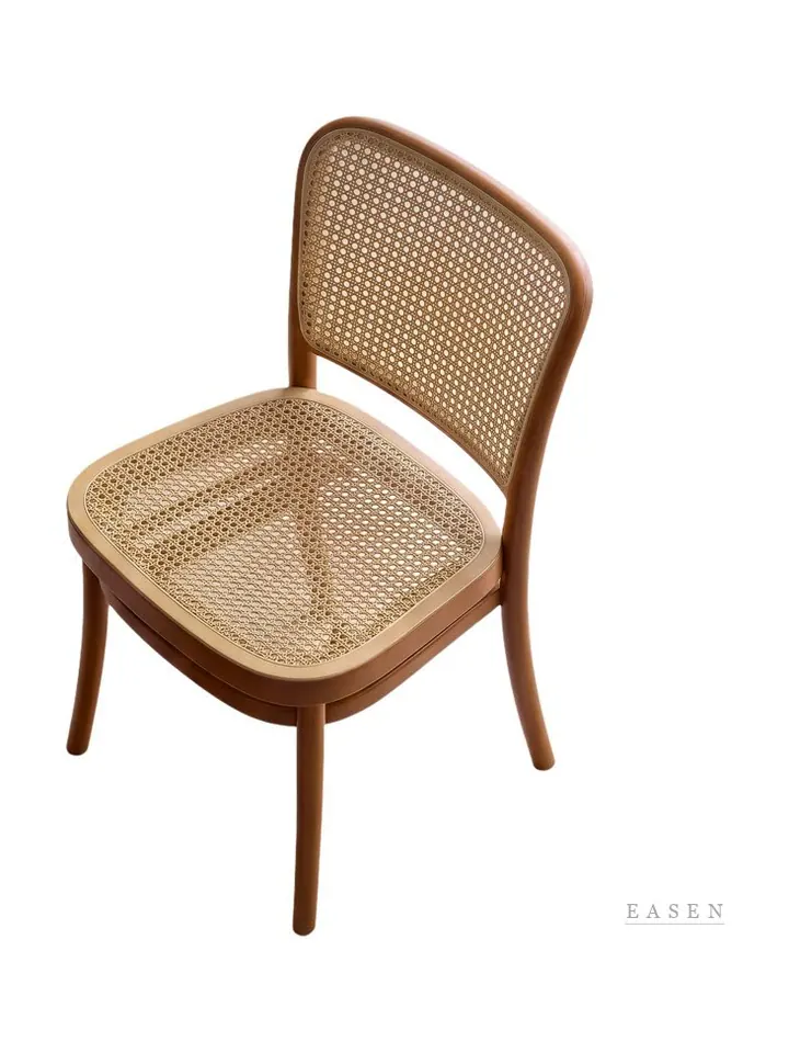 Curved-Leg Walnut Cane Chair — Café Chair