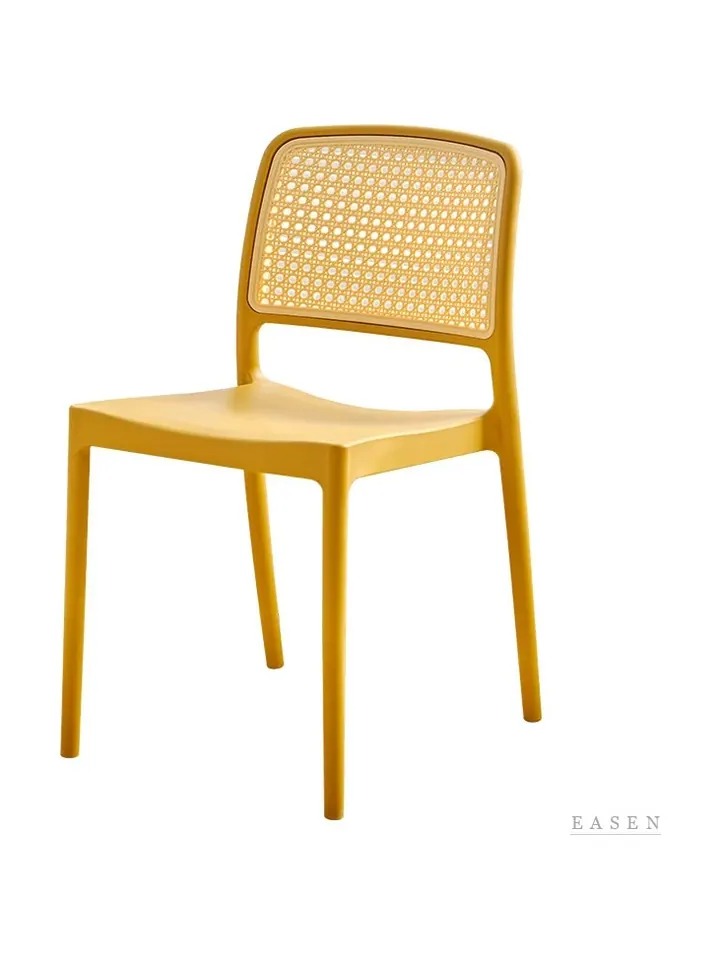 Mustard Cane-Pattern Stacking Chair — Café Chair