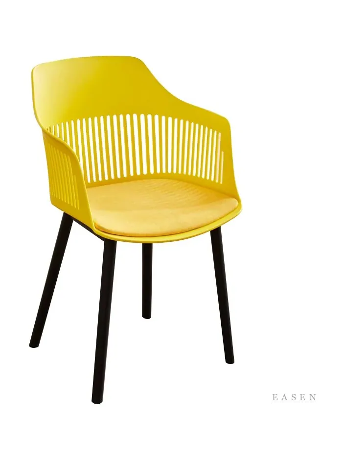 Slotted-Back Yellow Shell Armchair — Café Chair