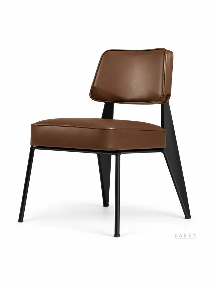 Square-Back Brown Leather Chair — Restaurant Chair