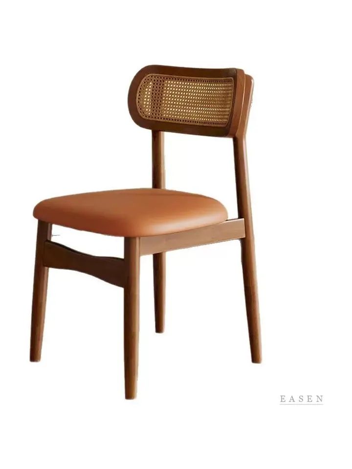 Rolled-Edge Cane Leather Chair — Café Chair