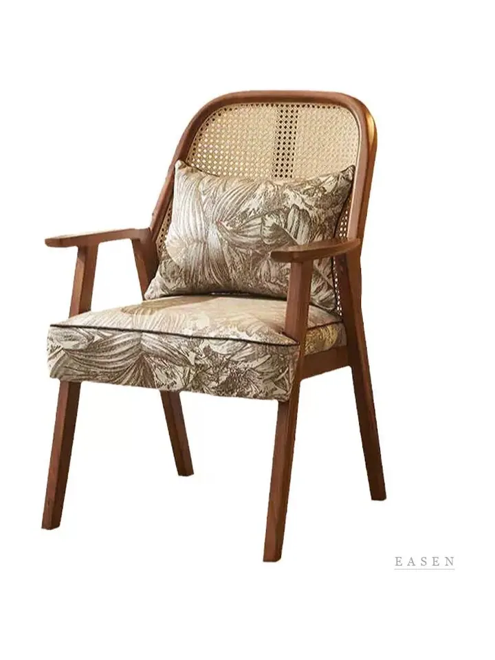 Floral-Cushion Cane Armchair — Café Chair