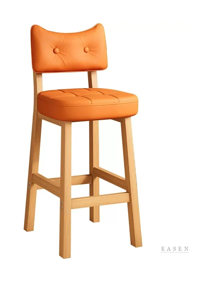 Orange Tufted Wood Bar Stool — Café Chair