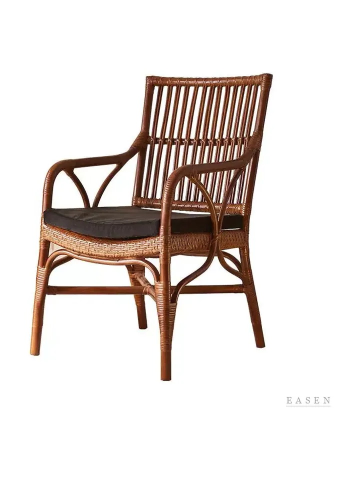 Slatted High-Back Rattan Armchair — Café Chair