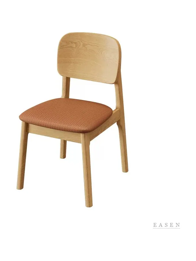 Rounded-Back Oak Leather Chair — Café Chair