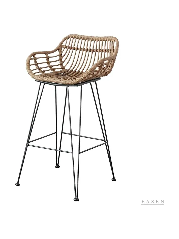 Rattan-Seat Armrest Bar Stool — Café Chair