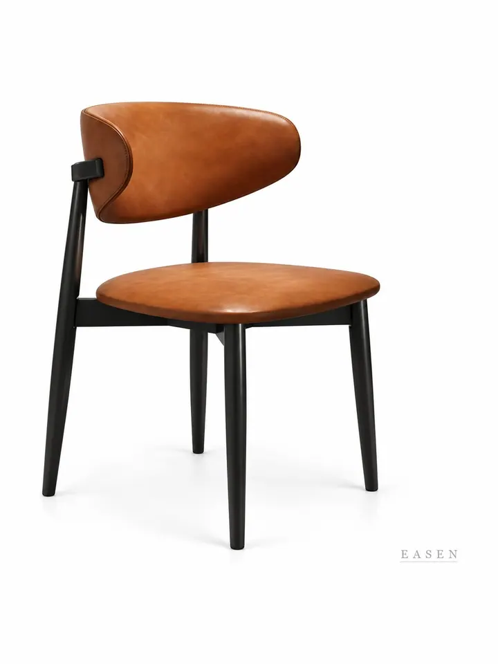 Orange-Leather Curved-Back Chair — Café Chair