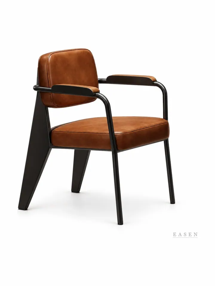 Slab-Back-Leg Leather Armchair — Restaurant Chair