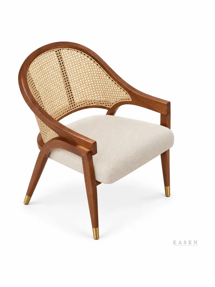 High-Curve Walnut Cane Lounge Chair — Restaurant Chair