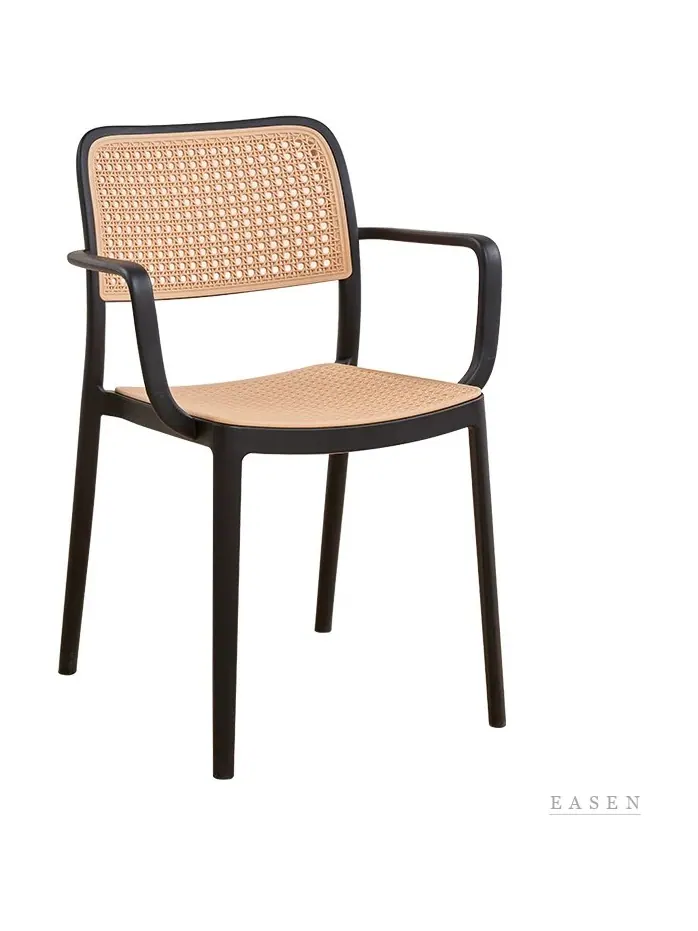 Flat-Top Black Cane Armchair — Café Chair