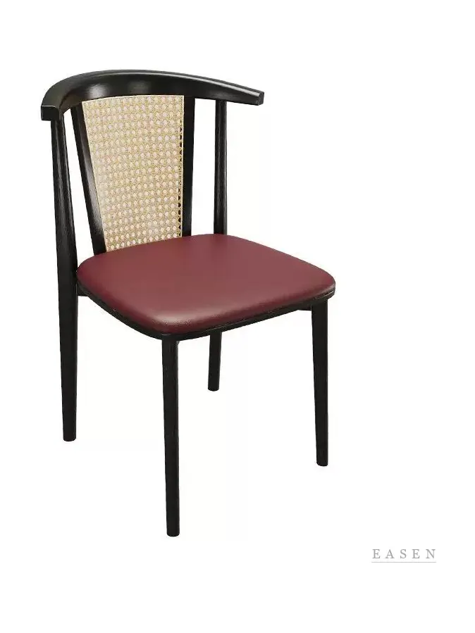 Wine-Leather Cane-Panel Chair — Café Chair