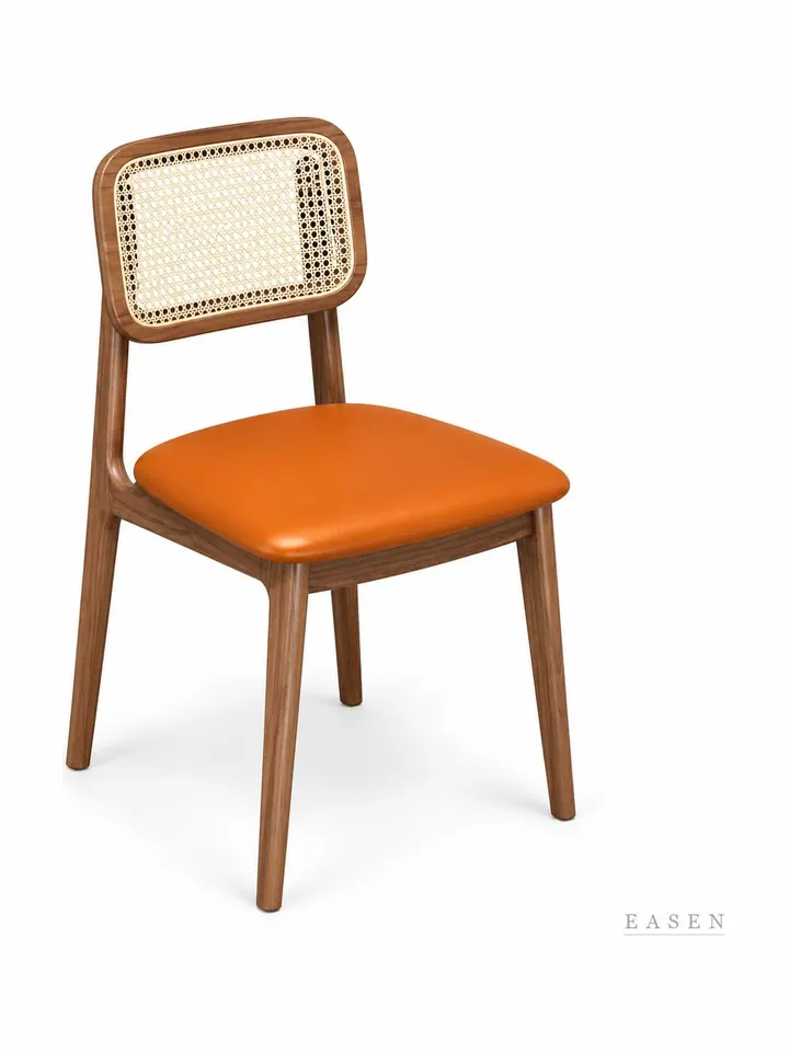 Orange-Seat Walnut Cane Chair — Café Chair