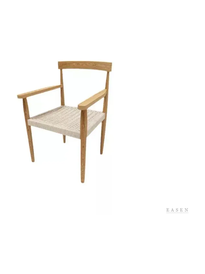 Narrow-Back Cord-Seat Oak Armchair — Café Chair
