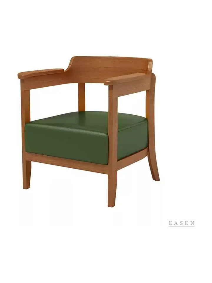 Step-Top Green-Leather Armchair — Café Chair