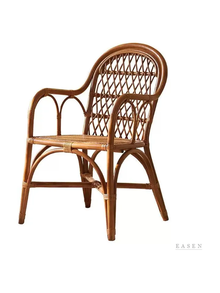 Double-Arch Lattice Rattan Armchair — Café Chair